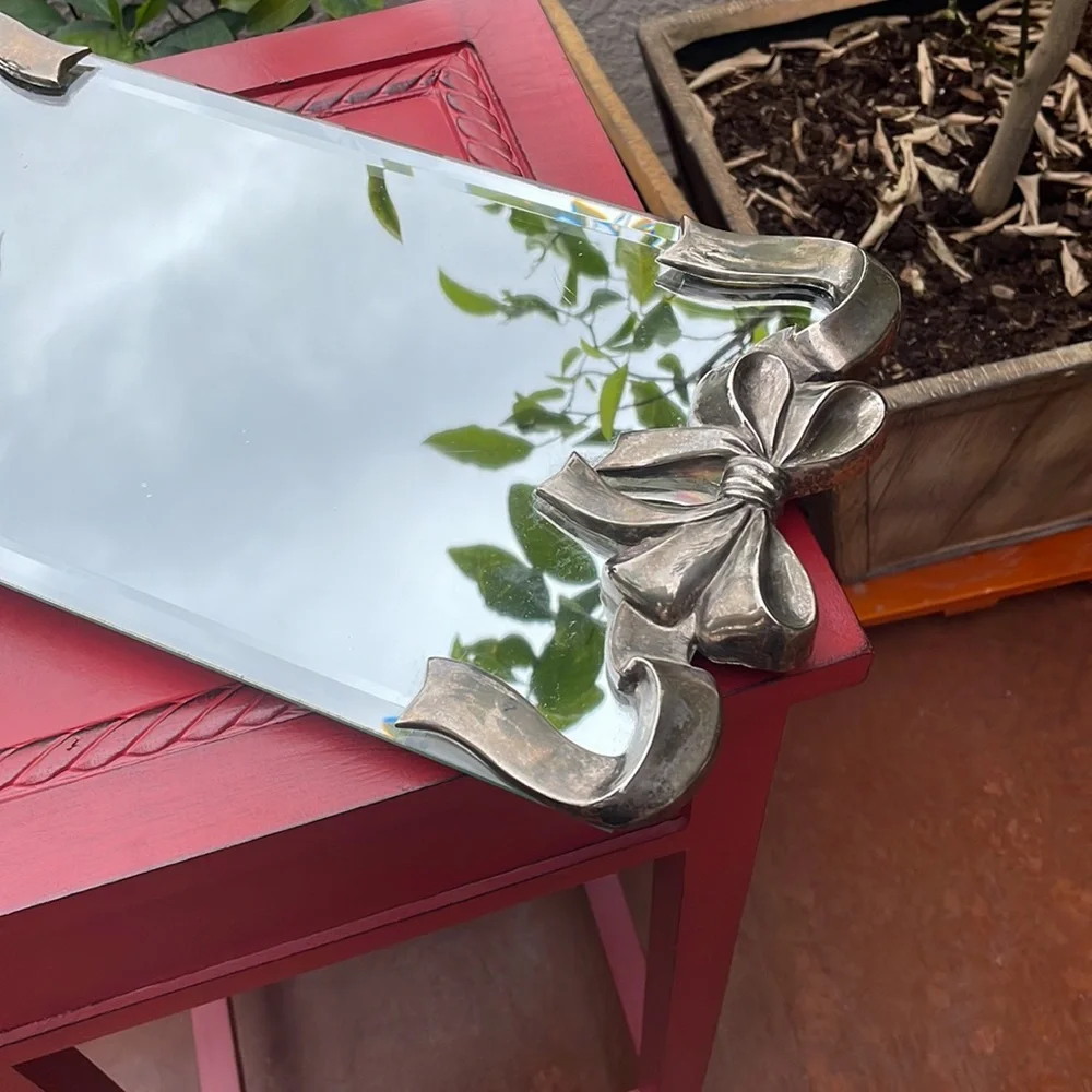 Mirror with Silver Plated Bows , Godinger, 15” x 9”